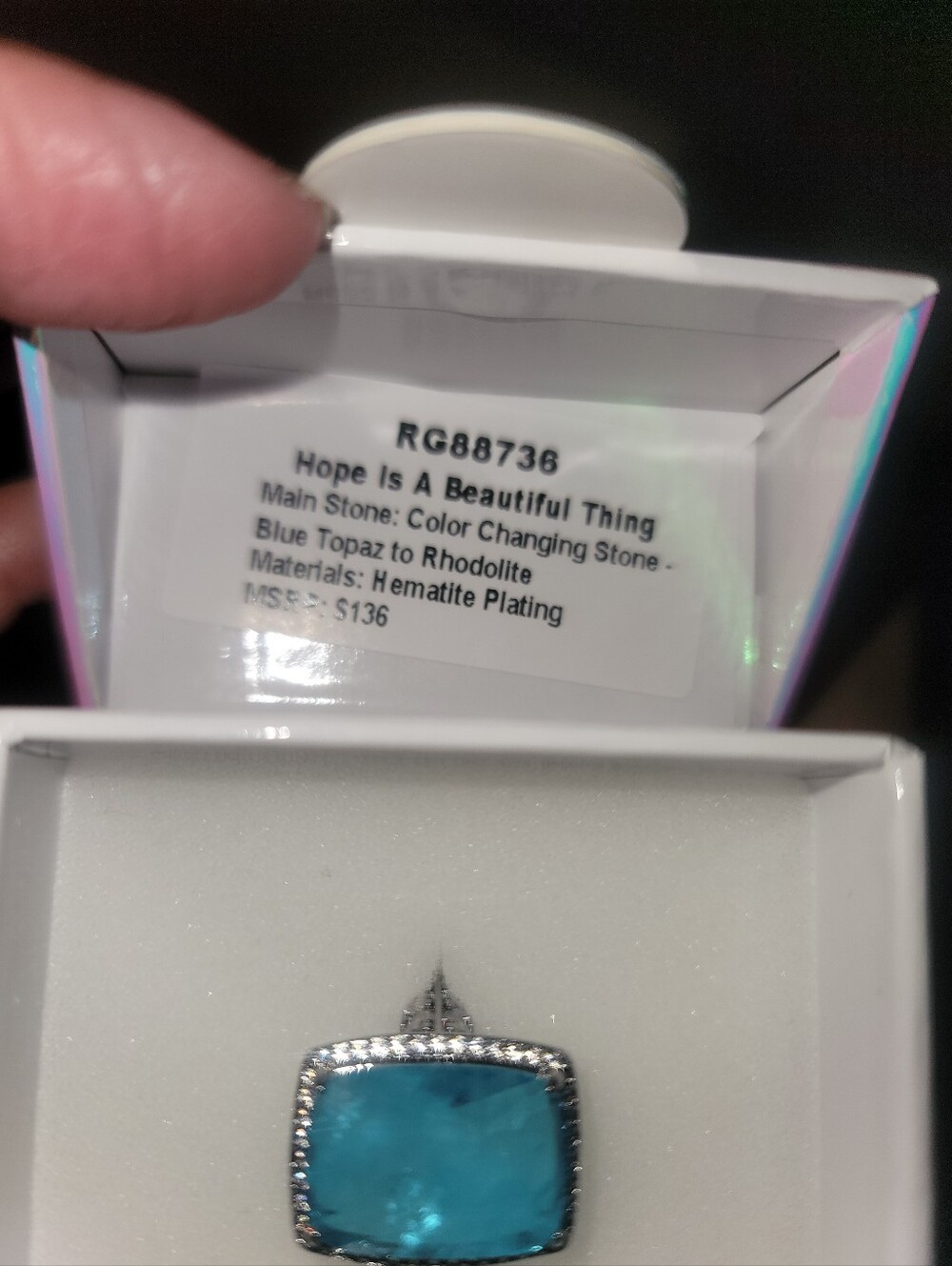 NWT-BP Hope Is A Beautiful Thing Color Changing Ring-Sz 6 Blue Topaz on Rhodium - Picture 3 of 7
